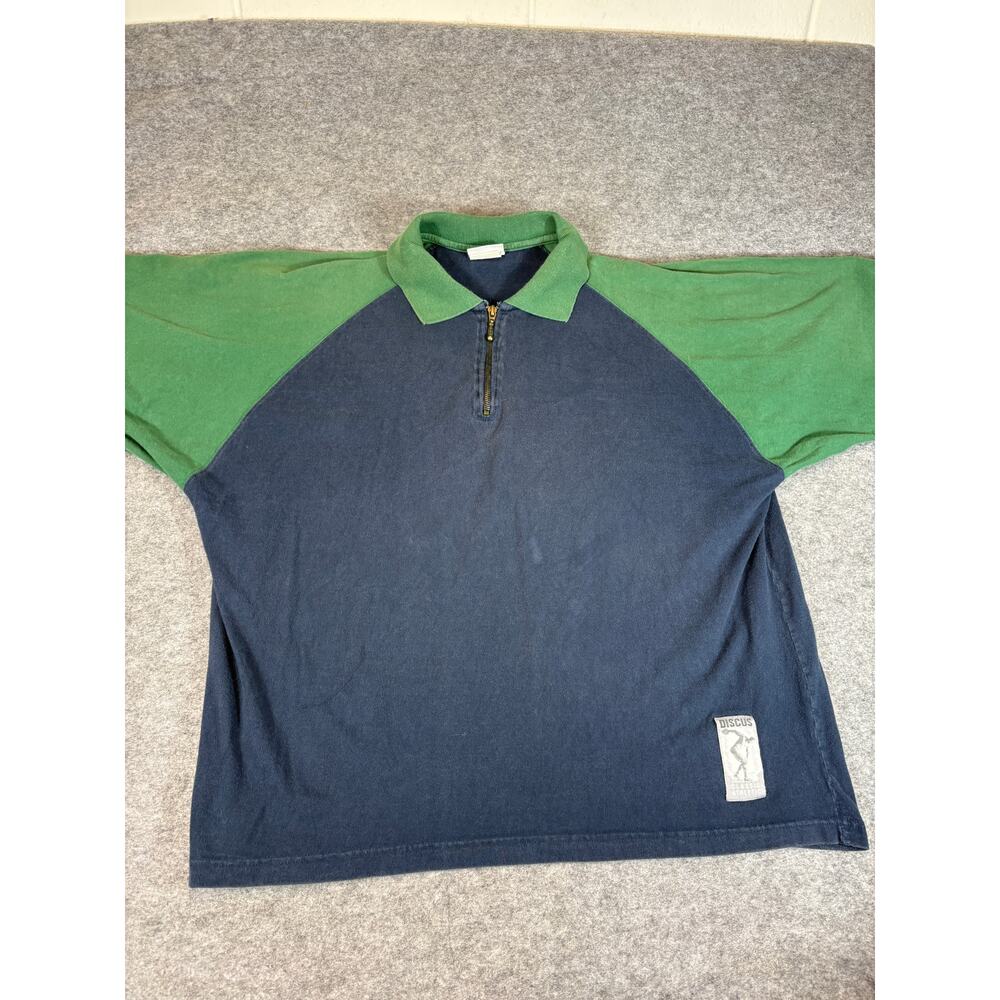 VINTAGE Discus Athletic Shirt Men XL Blue 1/4 Zip Polo Raglan Sleeves Streetwear